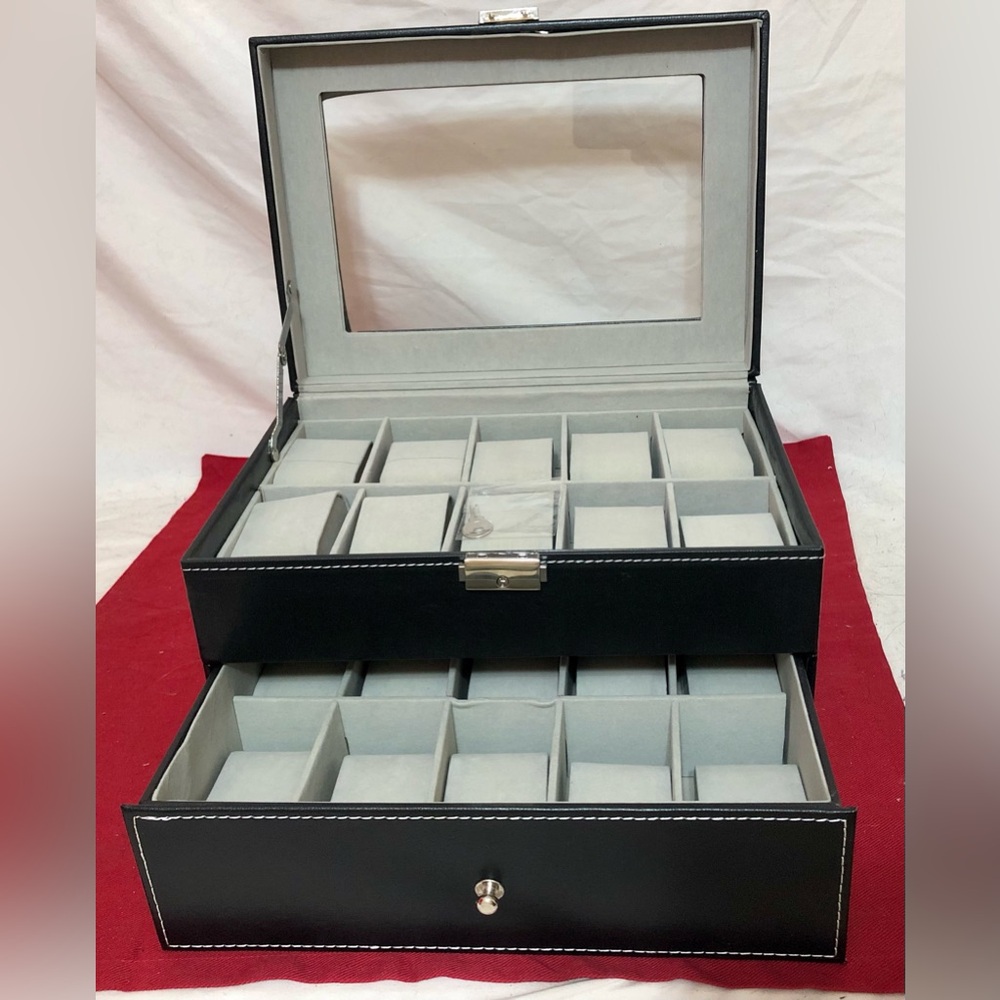 For 20 Watches Box Showcase Display Jewel Case Housing Black